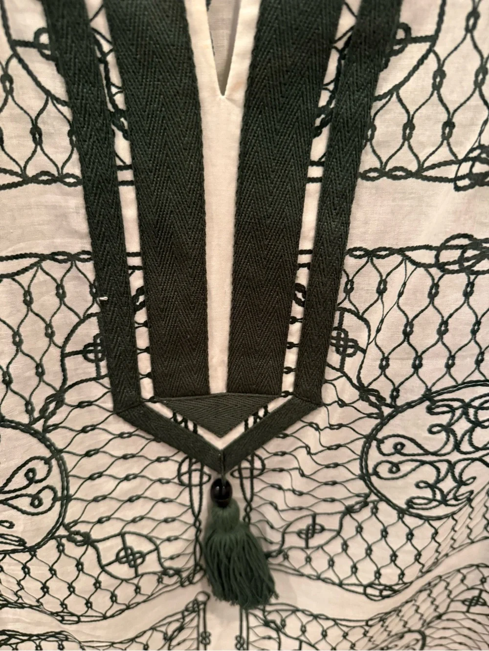 Tory Burch Green & White Printed Tunic with Tassel Tie